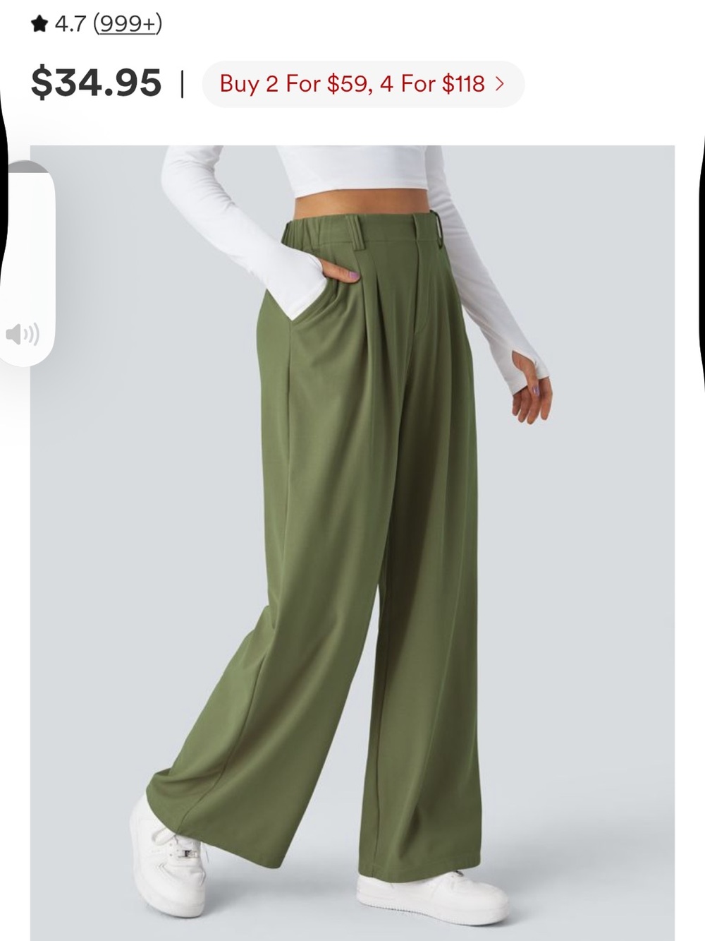 HALARA Olive Green High-Waist Wide-Leg Pants (Long)